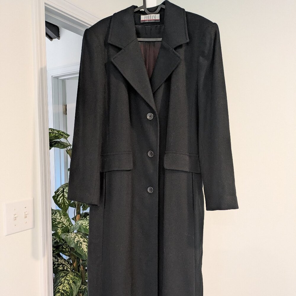 Forrani 100% Wool Made in USA Vintage Long Black Coat | Size 14